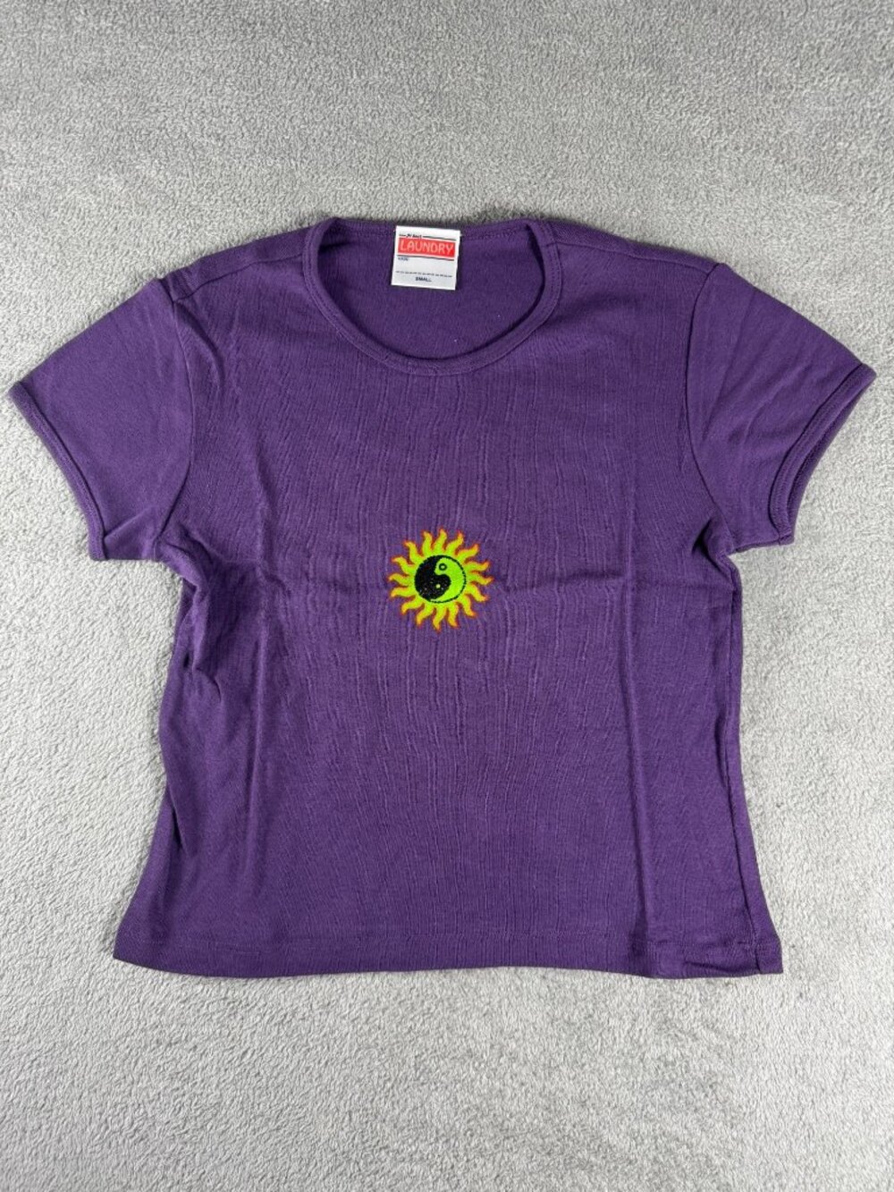24hr Laundry Purple Womens Crop Baby T-Shirt With Yin-Yang Sun M